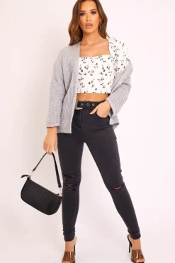 Rebellious Fashion Grey Oversized Chunky Knit Cardigan - Courtney