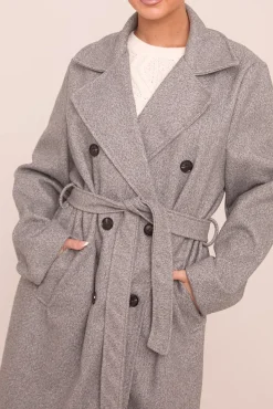 Rebellious Fashion Grey Oversized Double Breasted Wool Look Coat - Eloise