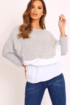 Rebellious Fashion Grey Oversized Knitted Shirt Jumper - Payslie