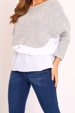 Rebellious Fashion Grey Oversized Knitted Shirt Jumper - Payslie