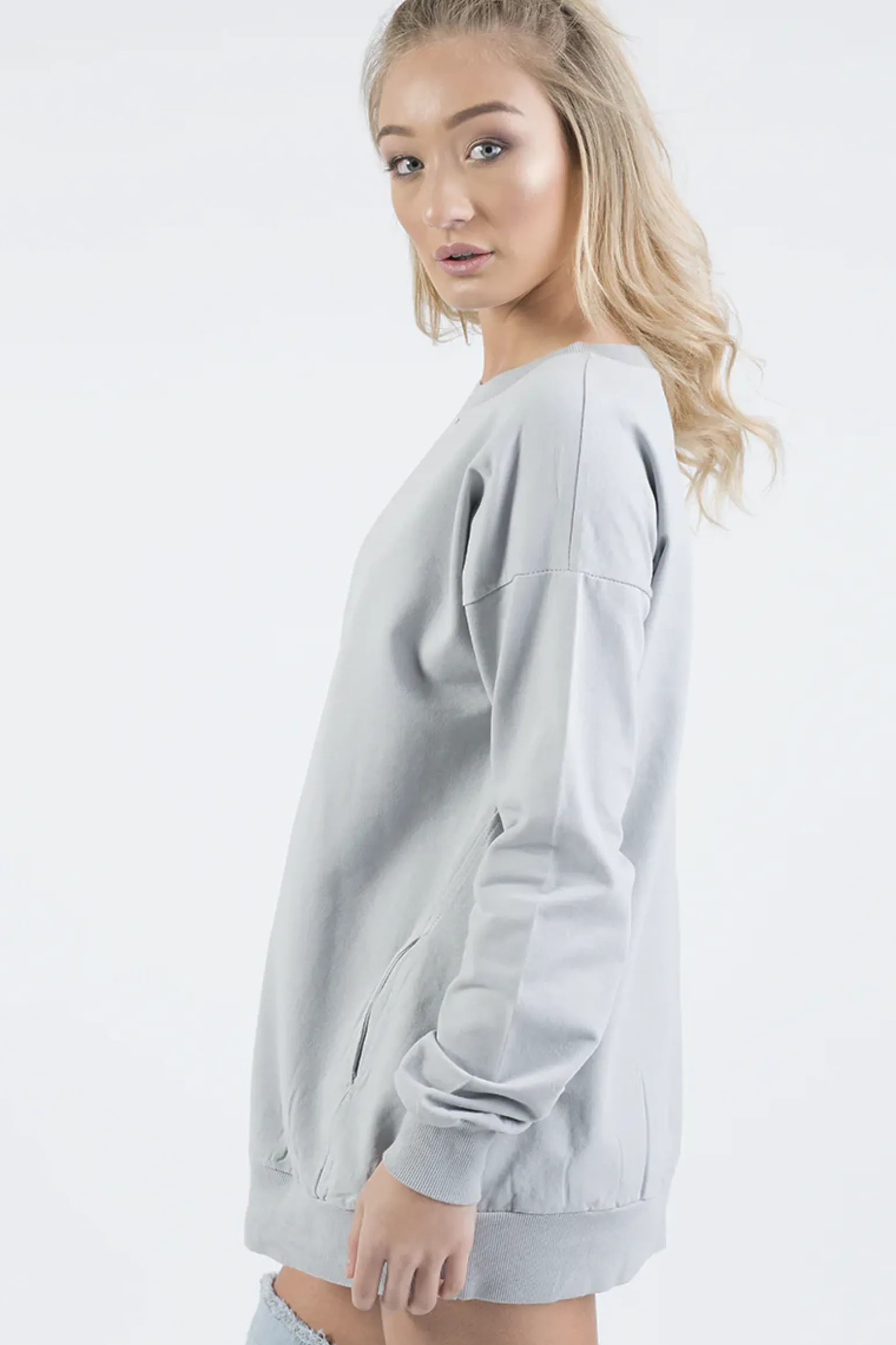 Rebellious Fashion Grey Oversized Ruched Sleeve Jumper Dress - Hayley