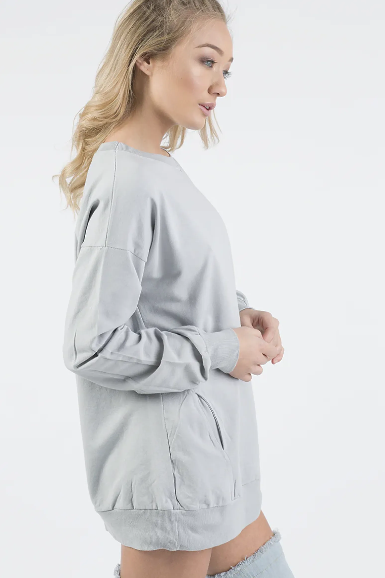 Rebellious Fashion Grey Oversized Ruched Sleeve Jumper Dress - Hayley
