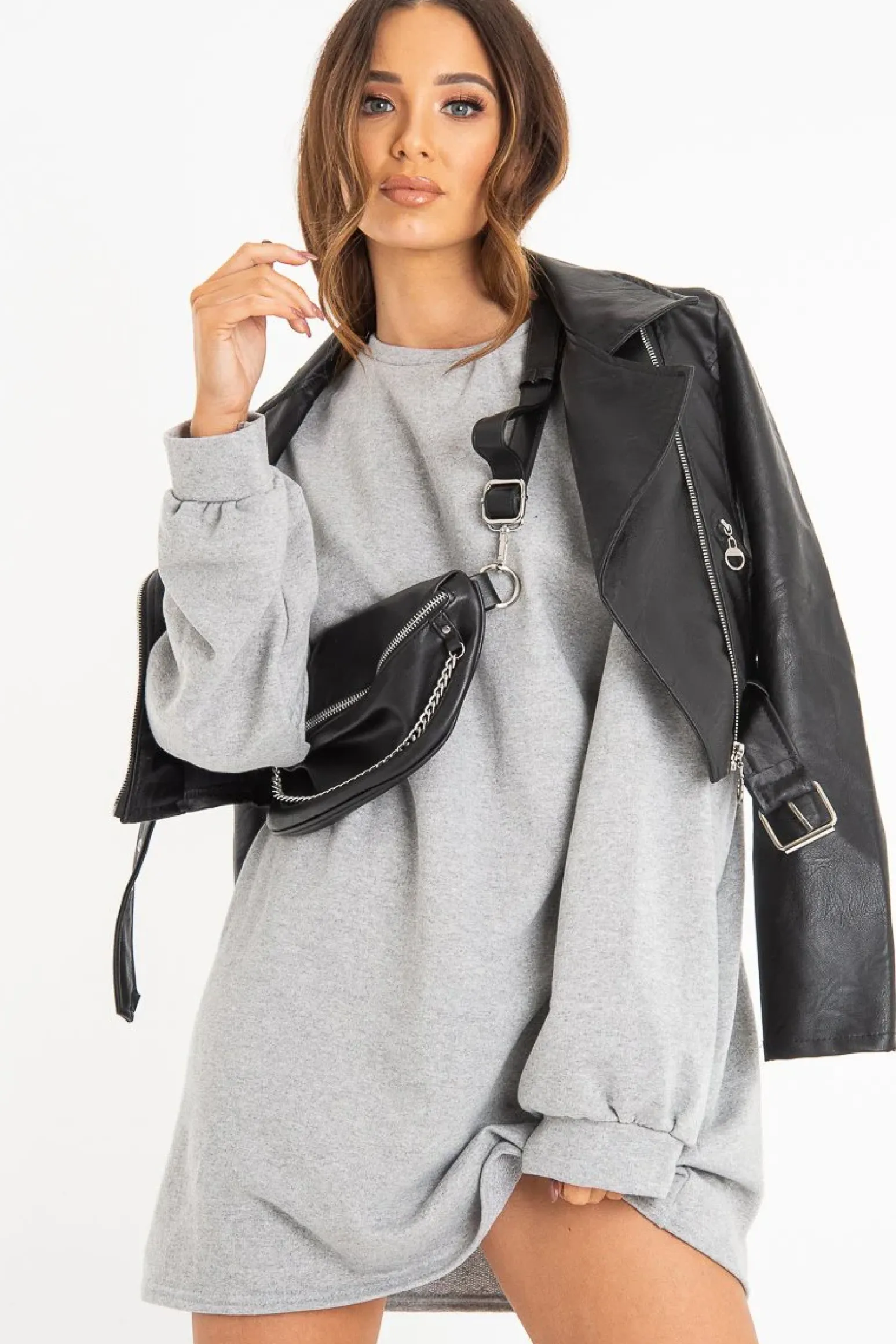 Rebellious Fashion Grey Oversized Sweatshirt Jumper Dress - Kristen