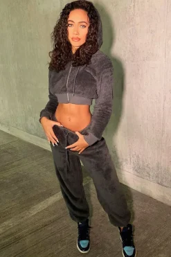 Rebellious Fashion Grey Oversized Teddy Joggers - Havana