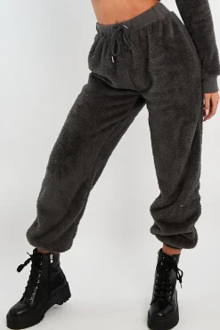 Rebellious Fashion Grey Oversized Teddy Joggers - Havana