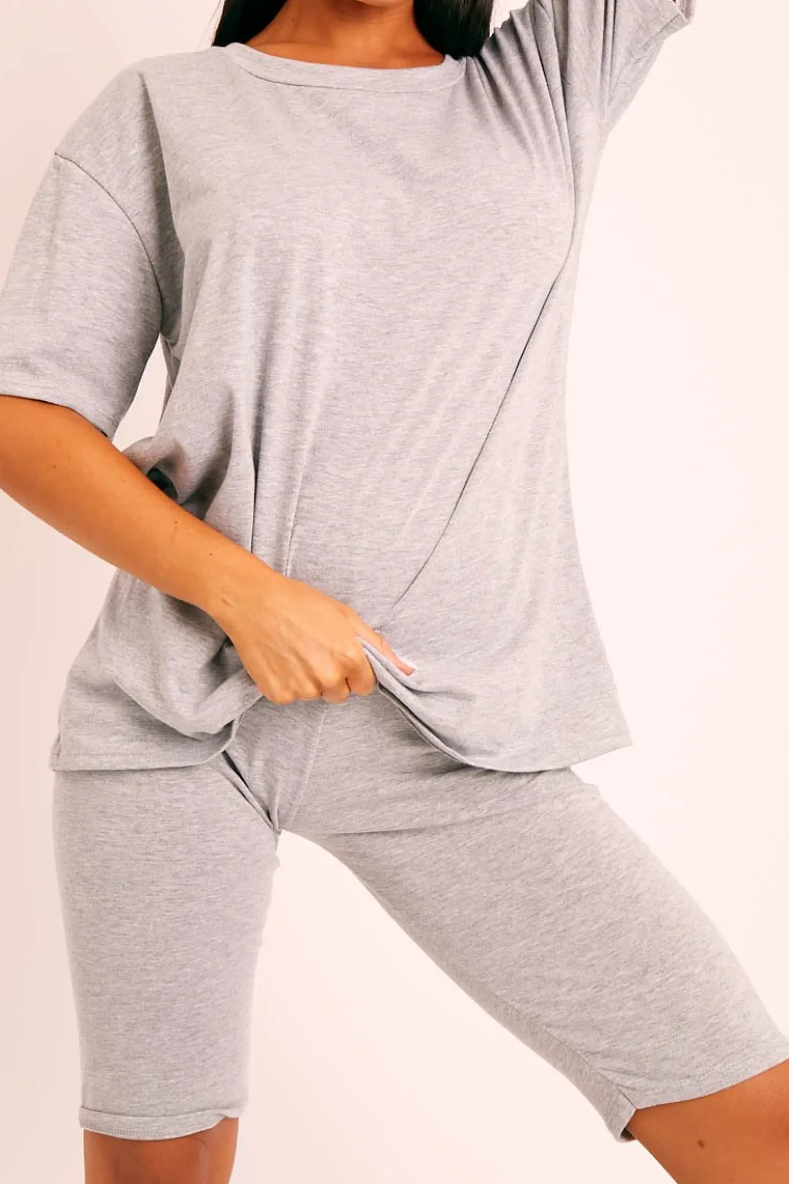 Rebellious Fashion Grey Oversized T-shirt Cycling Shorts Co-ord - Bethanny