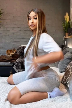 Rebellious Fashion Grey Oversized T-shirt Cycling Shorts Co-ord - Bethanny