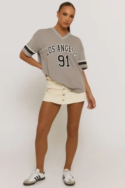 Rebellious Fashion Grey Oversized Varsity Football T-shirt - Austin