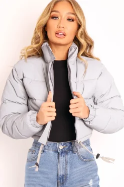 Rebellious Fashion Grey Padded Cropped Puffer Coat - Cameo