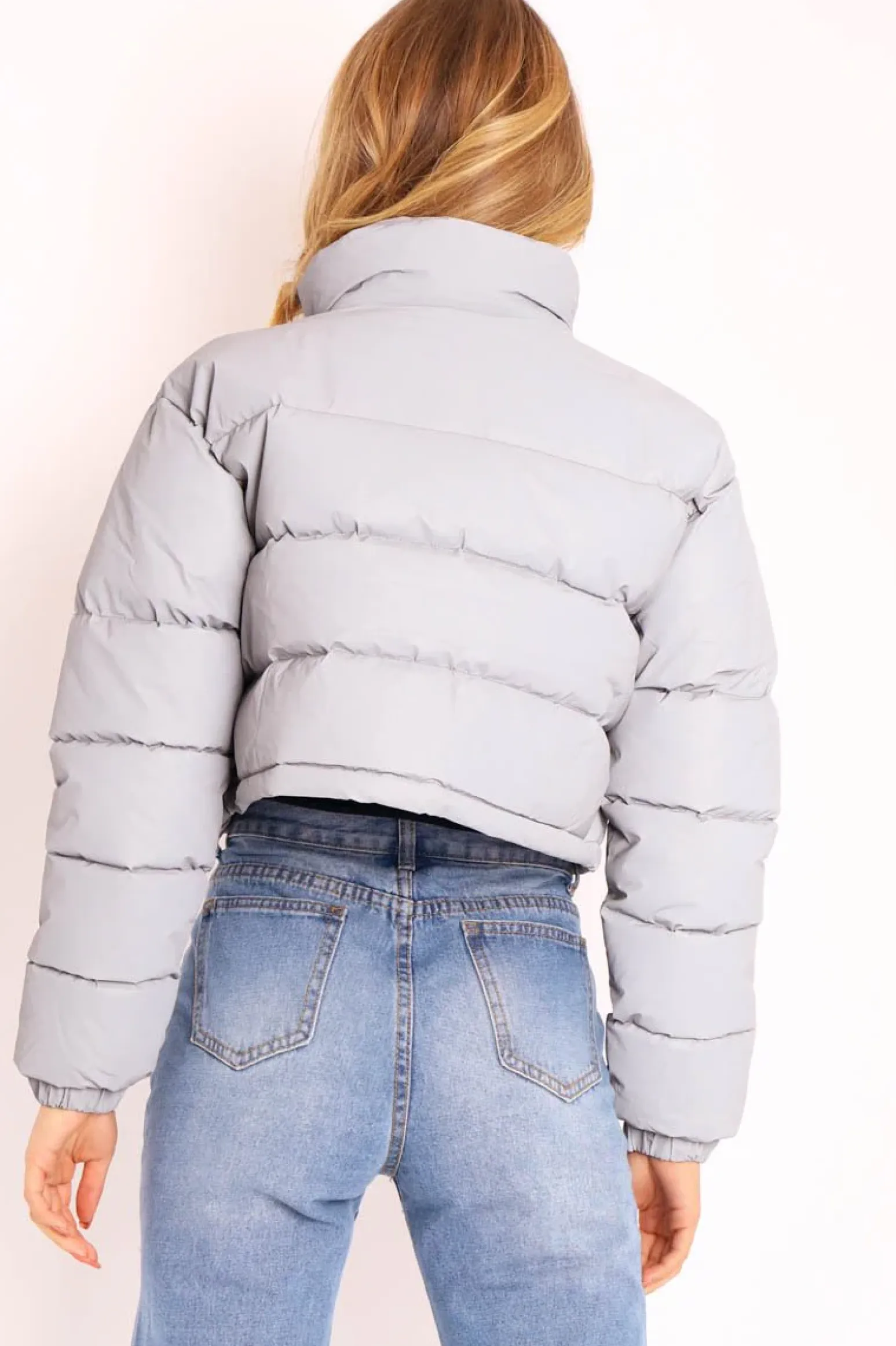 Rebellious Fashion Grey Padded Cropped Puffer Coat - Cameo