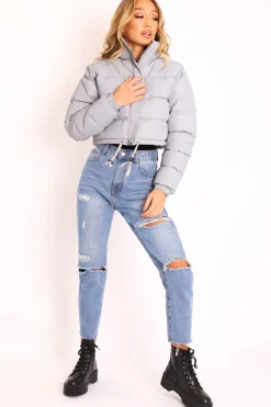 Rebellious Fashion Grey Padded Cropped Puffer Coat - Cameo