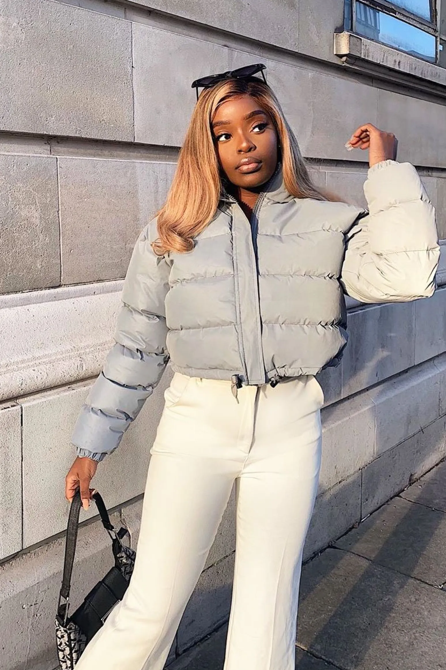 Rebellious Fashion Grey Padded Cropped Puffer Coat - Cameo