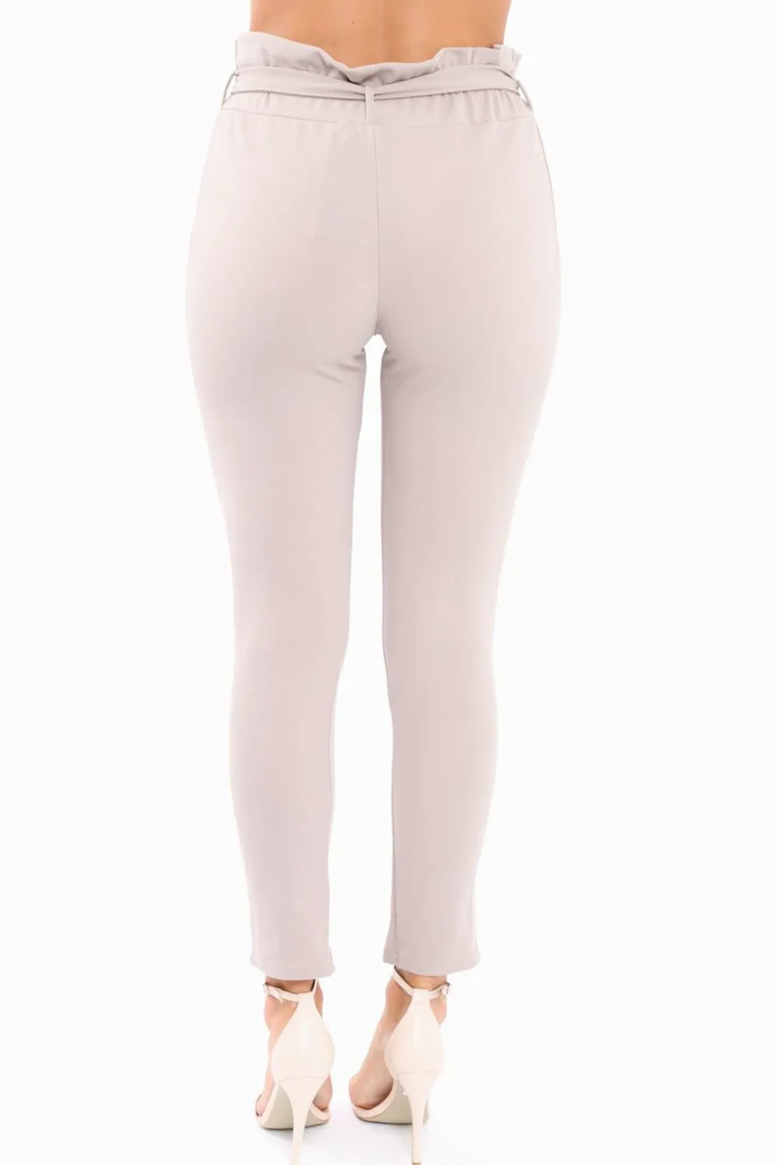 Rebellious Fashion Grey Paper Bag Tie Waist Cigarette Trousers - Karmen