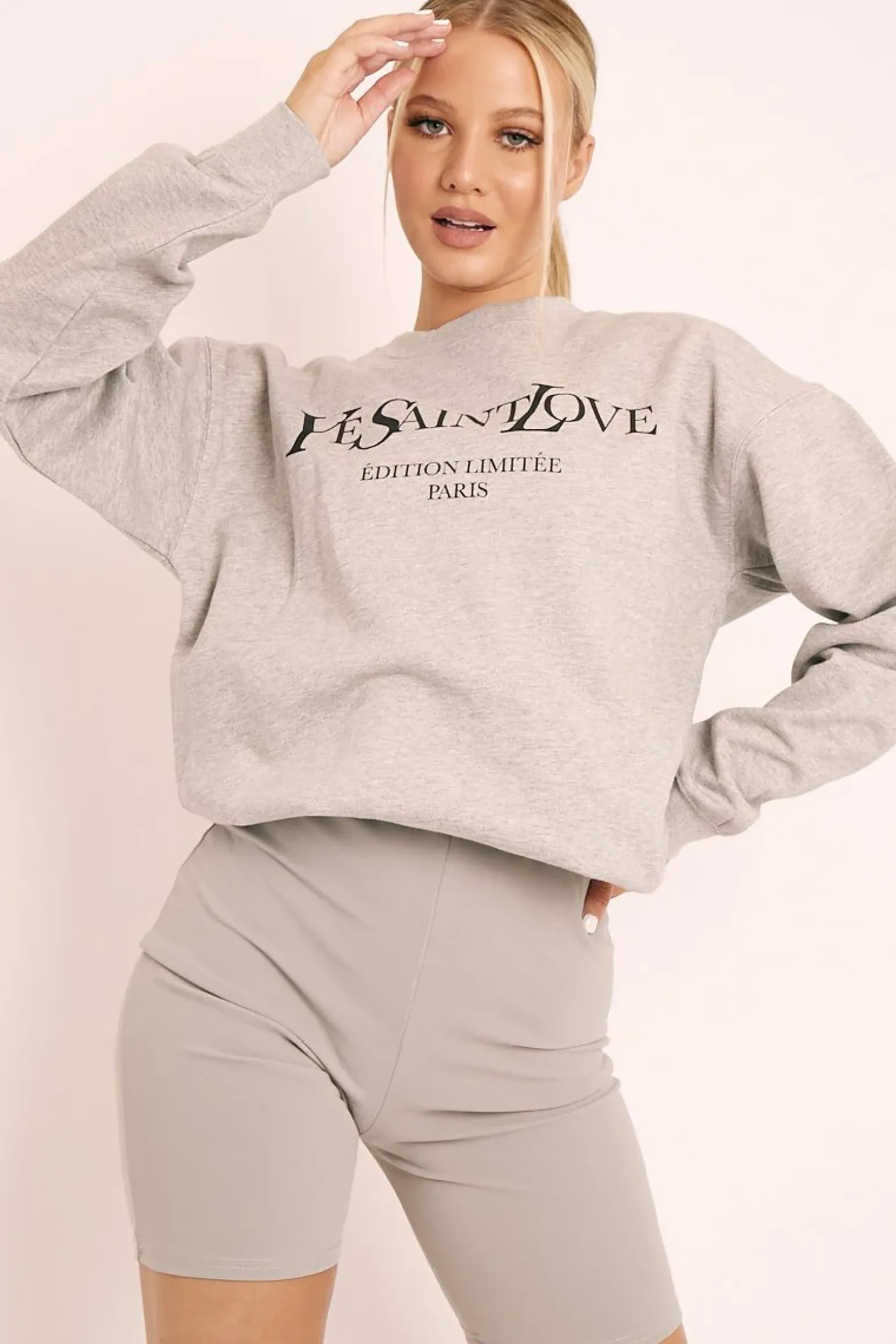 Rebellious Fashion Grey Parisian Slogan Front Oversized Sweatshirt - Tamy