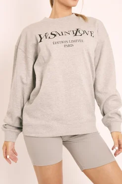 Rebellious Fashion Grey Parisian Slogan Front Oversized Sweatshirt - Tamy