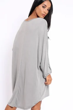 Rebellious Fashion Grey Pearl Detail Jumper Dress - Ammi
