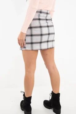 Rebellious Fashion Grey Pink Check Scuba Mini Skirt - Leisa