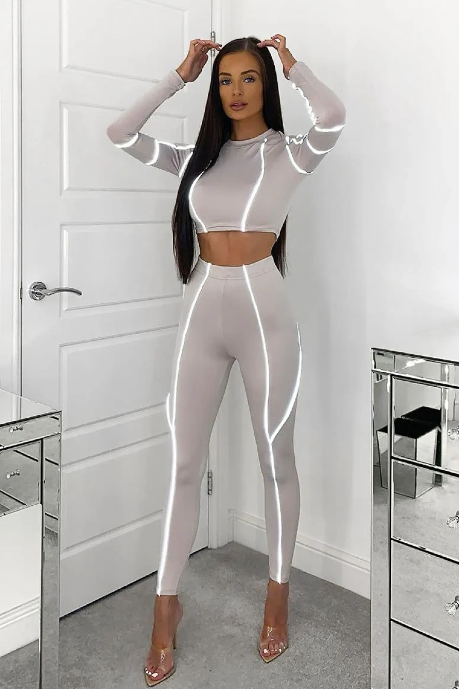 Rebellious Fashion Grey Piped Crop Top Legging Co-ord - Deona