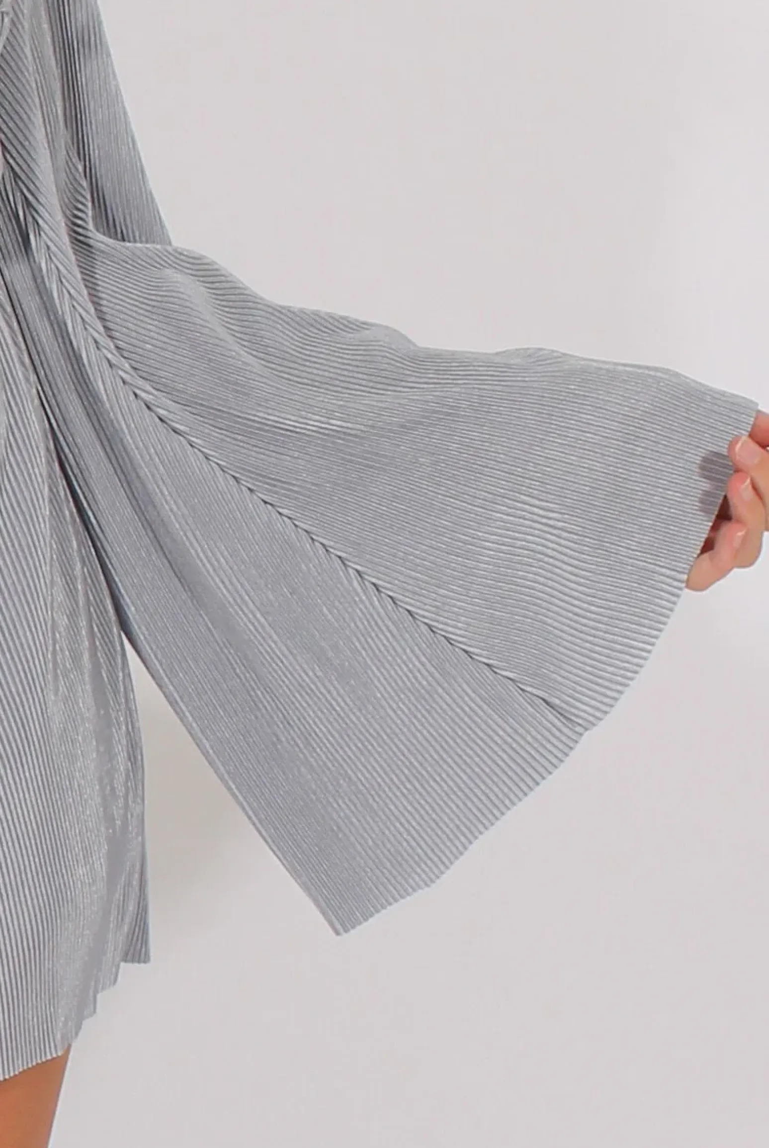 Rebellious Fashion Grey Pleated Flared Sleeve Playsuit - Amity