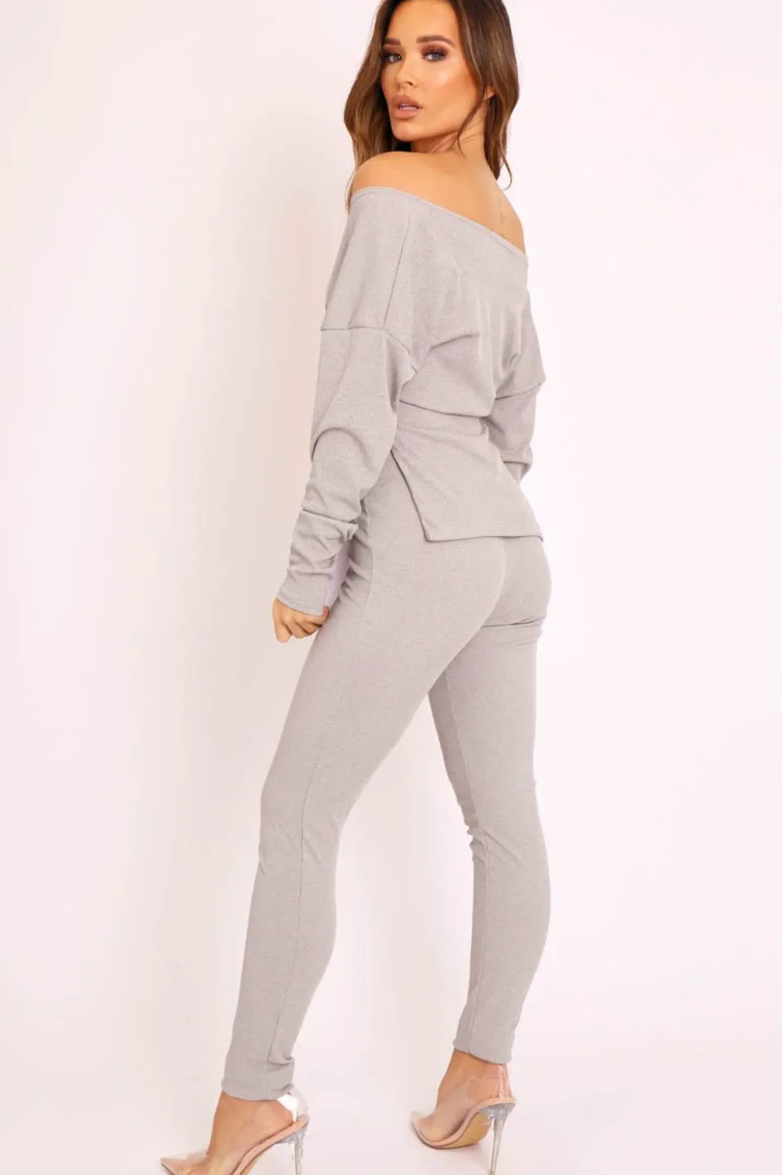 Rebellious Fashion Grey Plunge Shirt Insert Top Legging Co-ord - Destine