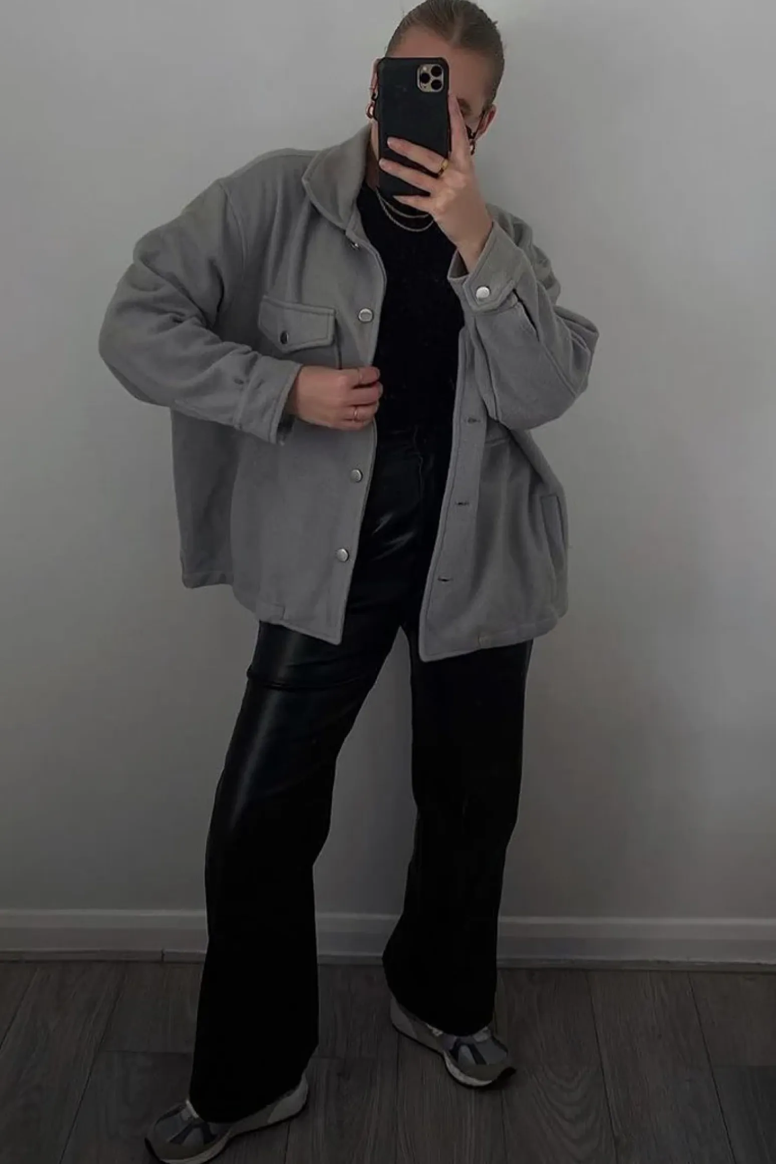 Rebellious Fashion Grey Pocket Oversized Brushed Shacket - Caley