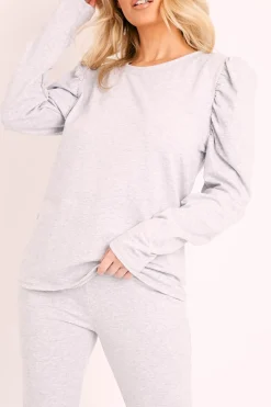 Rebellious Fashion Grey Puff Sleeve T-shirt Co-ord - Paula