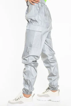 Rebellious Fashion Grey Reflective Buckle Front Cuffed Hem Joggers - Stacia