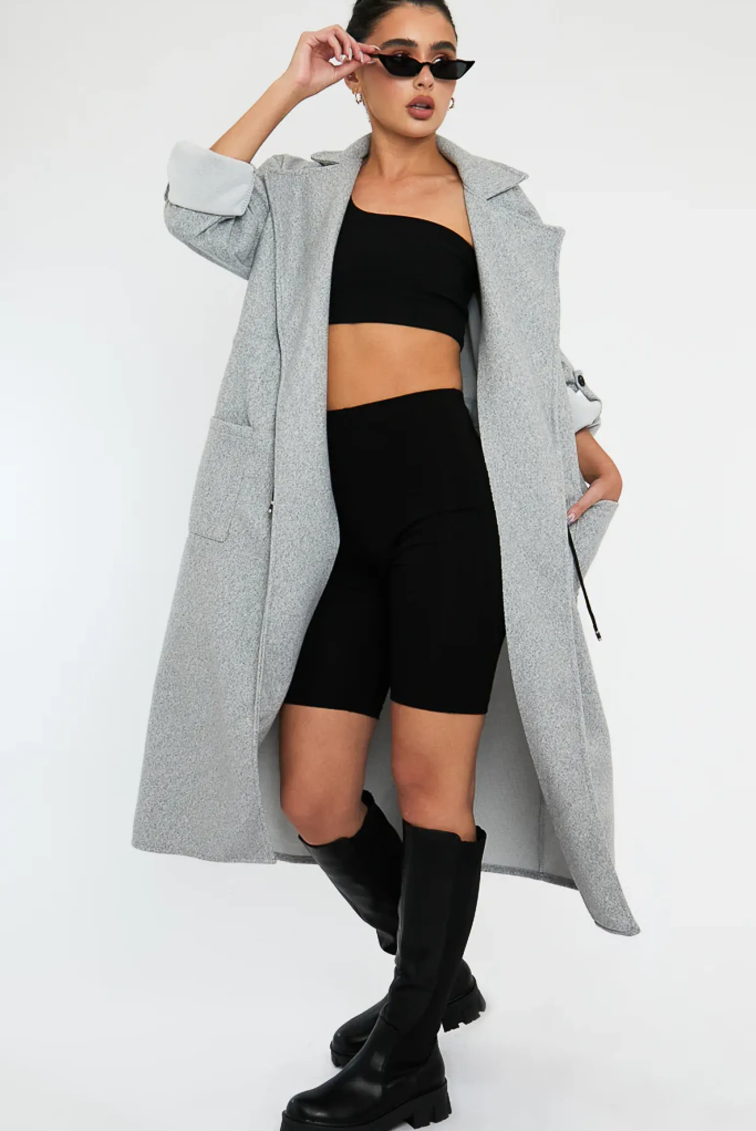 Rebellious Fashion Grey Relaxed Tie Waist Trench Coat - Mayva