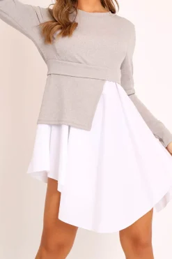 Rebellious Fashion Grey Ribbed Jumper Shirt Dress - Vita