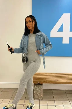 Rebellious Fashion Grey Ribbed Racer Neckline Jumpsuit - Kila