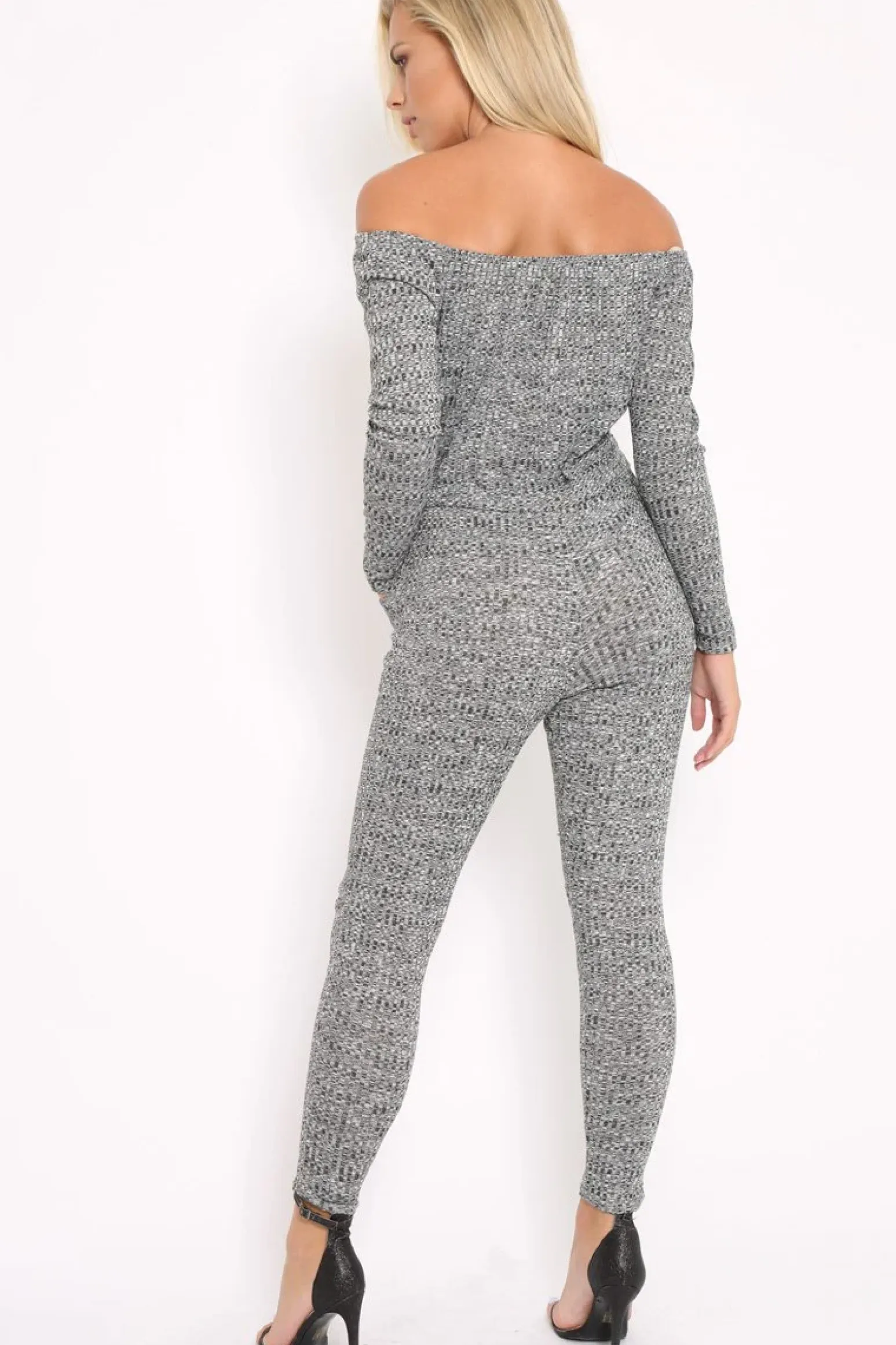 Rebellious Fashion Grey Ribbed Rip Knee Jumpsuit - Chyna