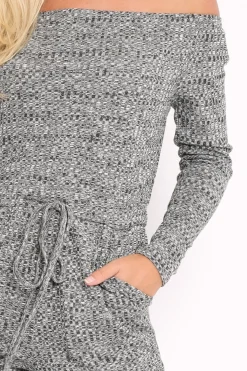 Rebellious Fashion Grey Ribbed Rip Knee Jumpsuit - Chyna
