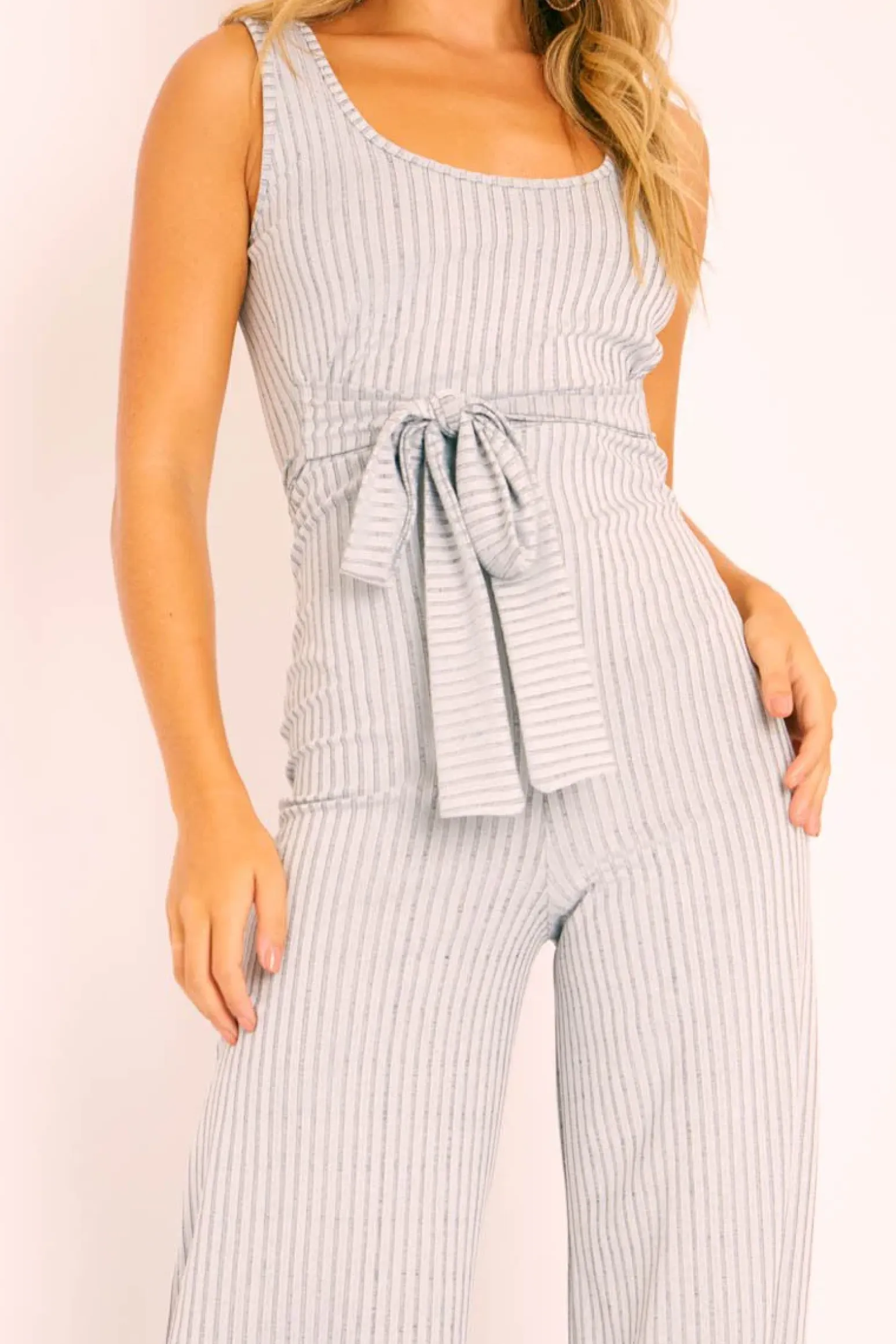 Rebellious Fashion Grey Ribbed Zip Back Belted Jumpsuit - Indiya