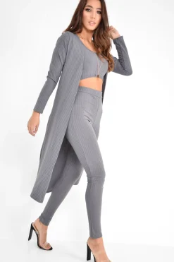 Rebellious Fashion Grey Rib Crop Top Leggings Co-Ord - Elenah