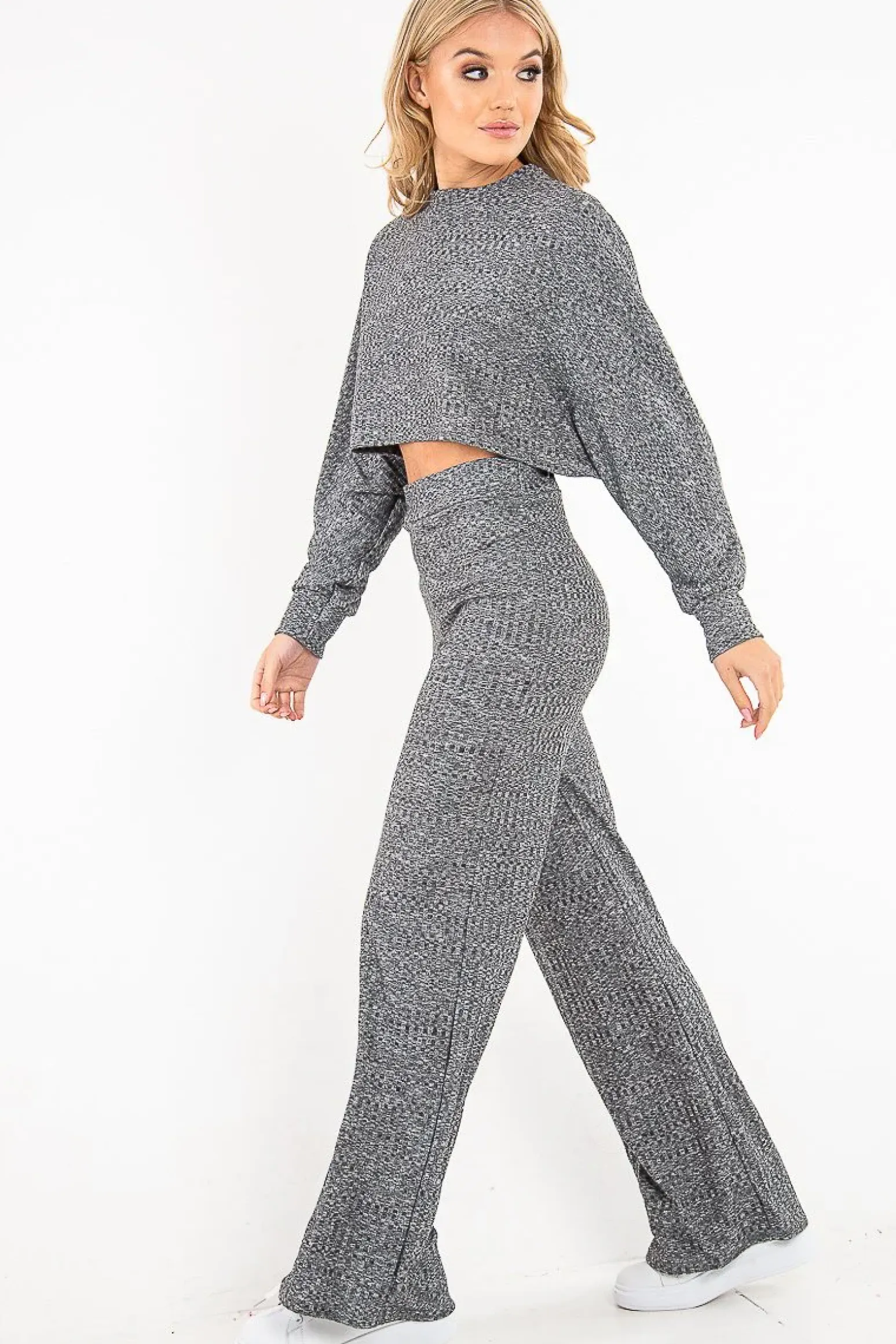 Rebellious Fashion Grey Rib Jersey Loungewear Co-Ord Set - Emsley