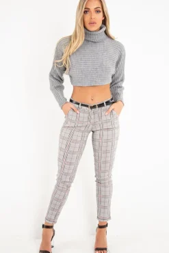 Rebellious Fashion Grey Rib Knit Roll Neck Crop Jumper - Rylan