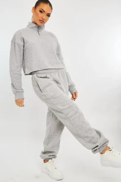 Rebellious Fashion Grey Ring Zip Front High Neck Sweatshirt - Maggi