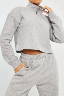 Rebellious Fashion Grey Ring Zip Front High Neck Sweatshirt - Maggi