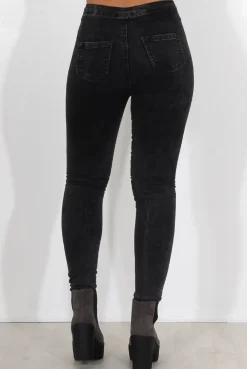Rebellious Fashion Grey Ripped Knee High Waisted Jeans-Talia