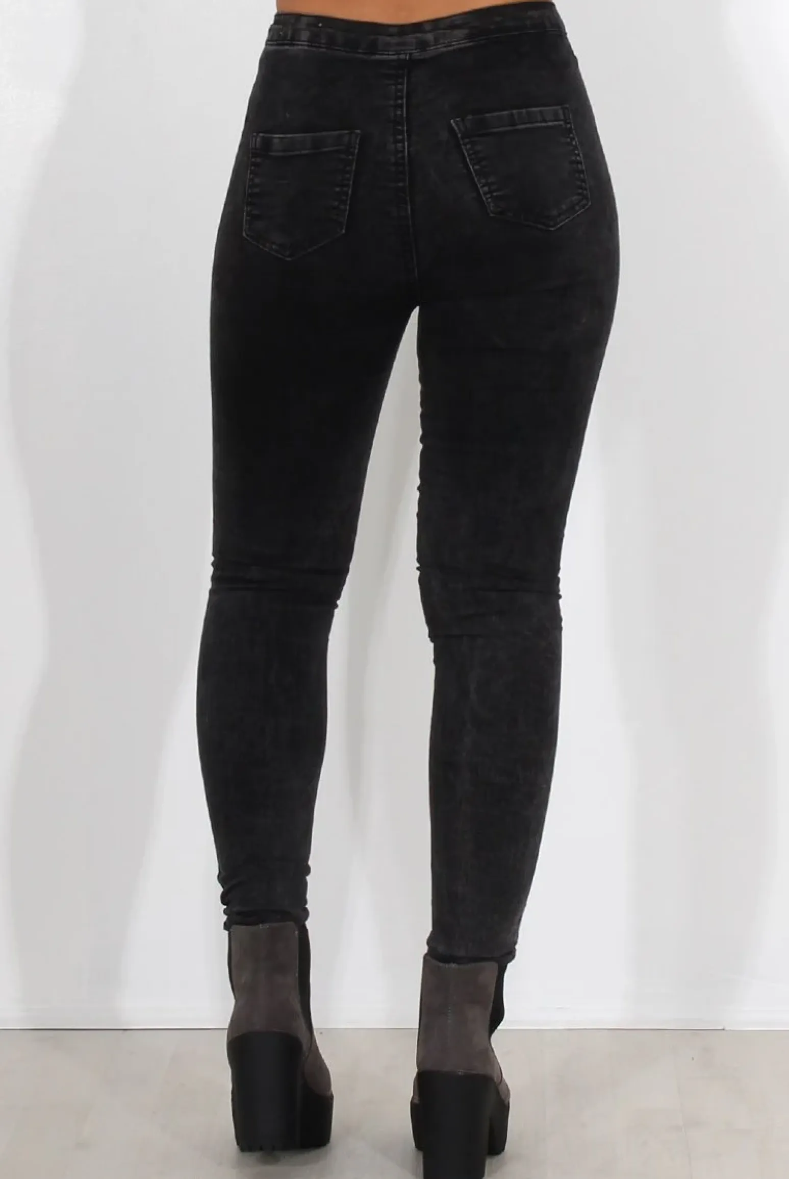 Rebellious Fashion Grey Ripped Knee High Waisted Jeans-Talia