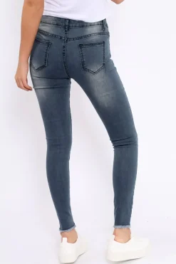 Rebellious Fashion Grey Ripped Knees Skinny Jeans - Adelai