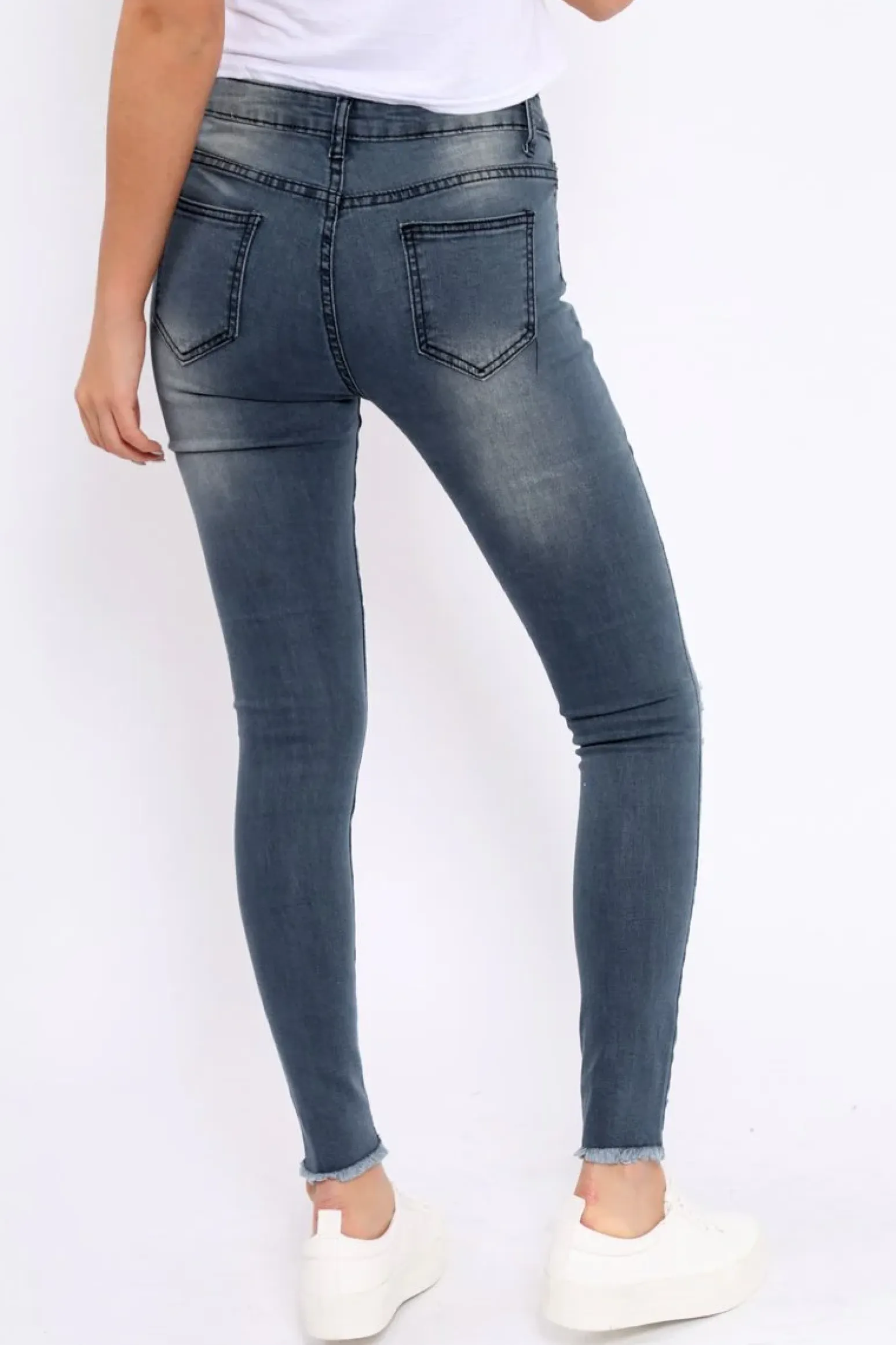 Rebellious Fashion Grey Ripped Knees Skinny Jeans - Adelai