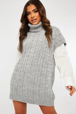 Rebellious Fashion Grey Roll Neck Cable Knit Vest - Emira