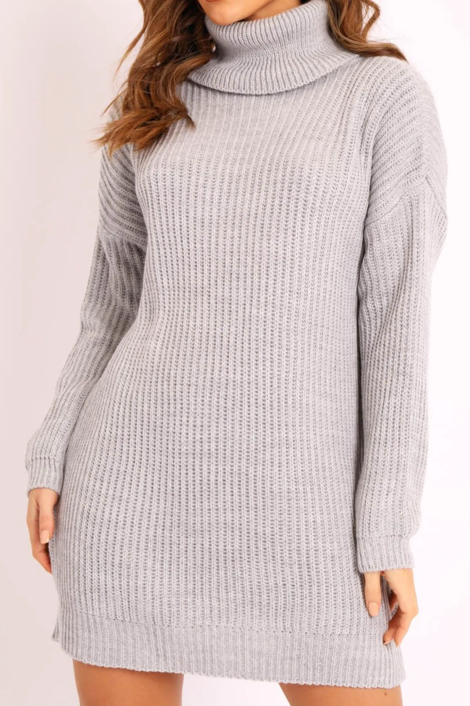 Rebellious Fashion Grey Roll Neck Mini Jumper Dress - Dariyana