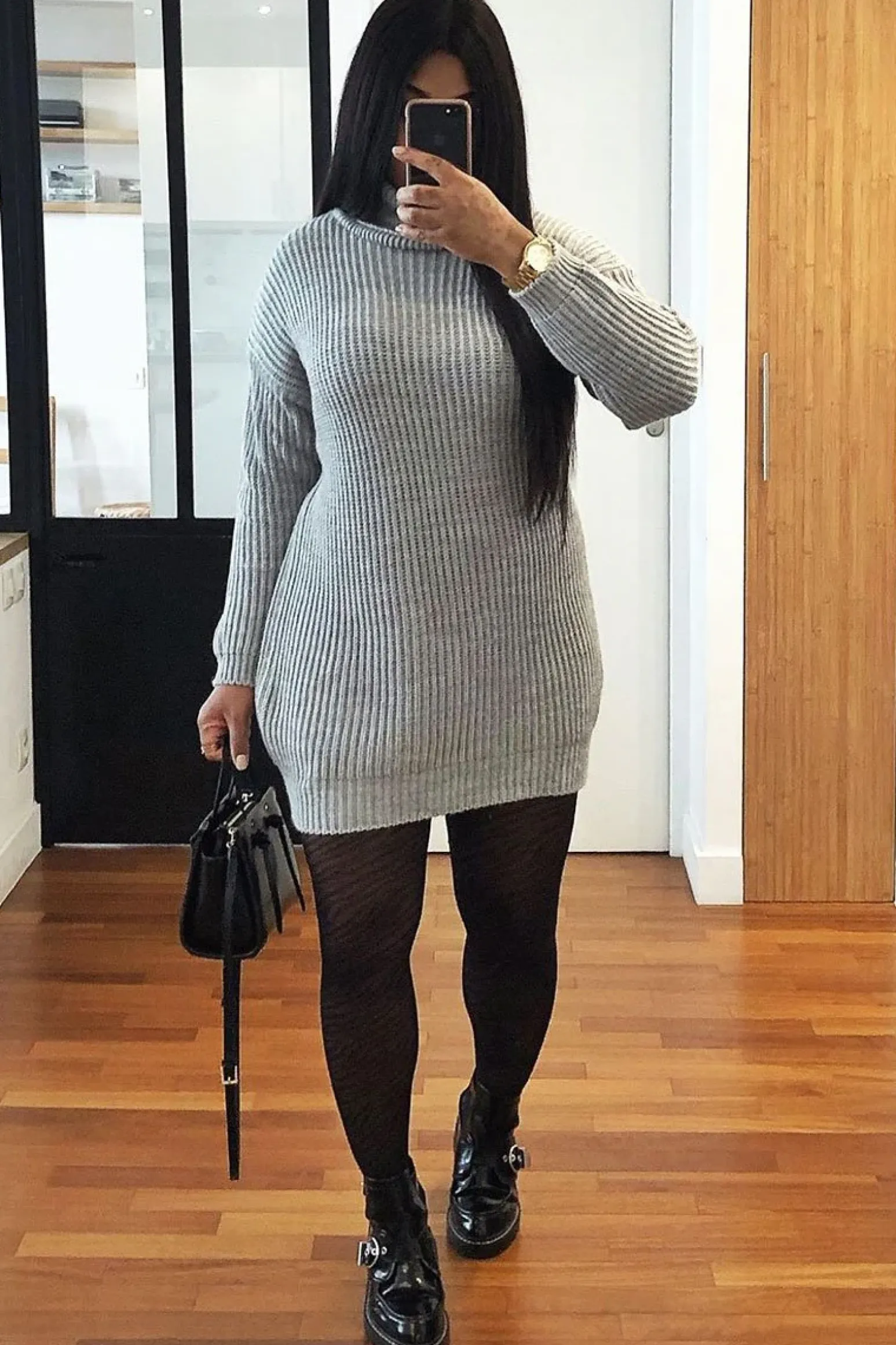 Rebellious Fashion Grey Roll Neck Mini Jumper Dress - Dariyana