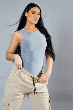 Rebellious Fashion Grey Round Neck Sleeveless Bodysuit - Himari