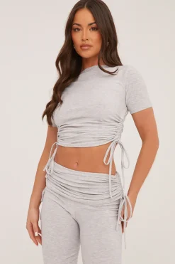 Rebellious Fashion Grey Ruching Detail Cropped Top & Trousers Co-ord Set - Kyani