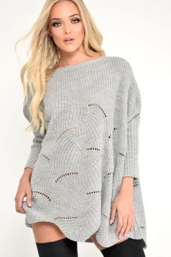 Rebellious Fashion Grey Scallop Hem Knit Jumper - Elyssa