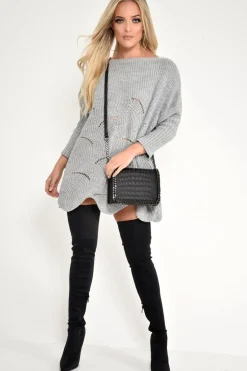 Rebellious Fashion Grey Scallop Hem Knit Jumper - Elyssa