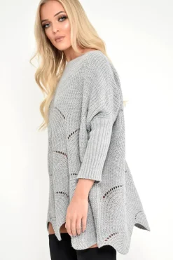 Rebellious Fashion Grey Scallop Hem Knit Jumper - Elyssa